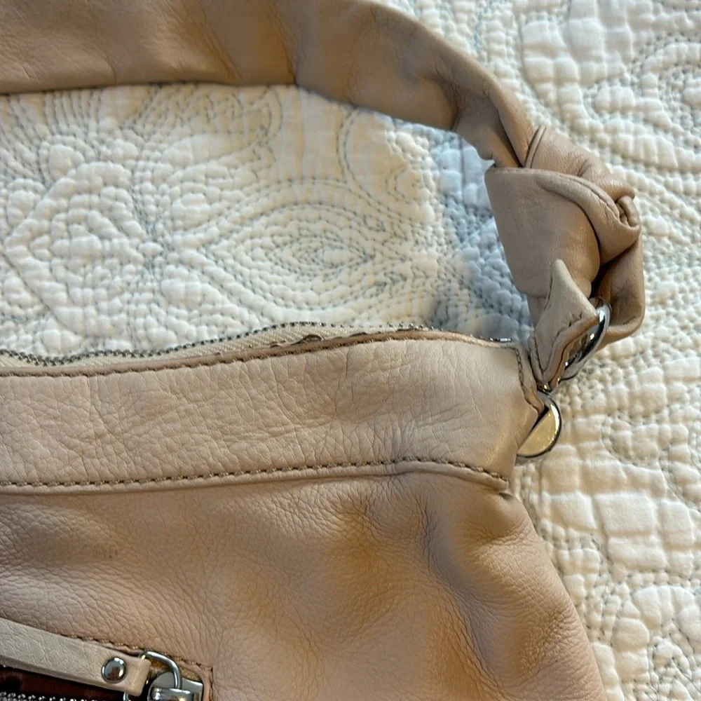 B Makowsky Beige Leather Hobo Shoulder Bag